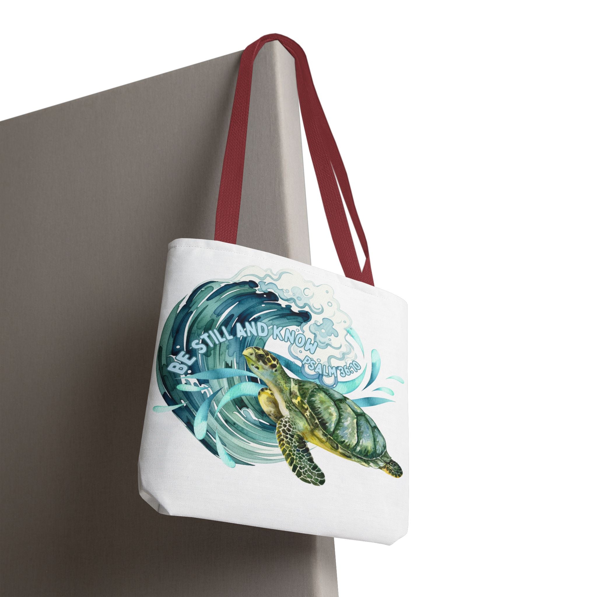 Sea Turtle Wave Tote Bag — "Be Still and Know" Ocean Eco Shopper