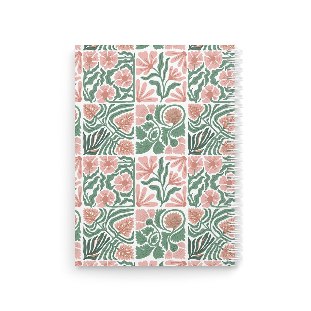Floral Tile Spiral Notebook — Peach & Sage Botanical Journal