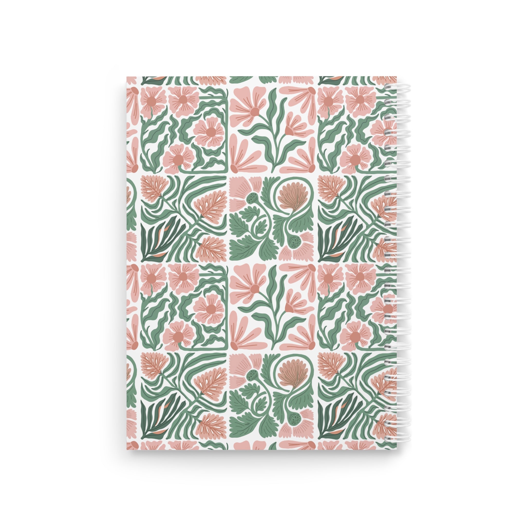 Floral Tile Spiral Notebook — Peach & Sage Botanical Journal