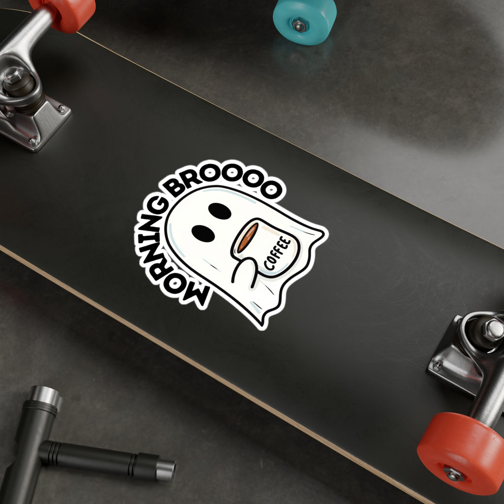Morning Broooo Ghost Coffee Sticker — Kiss-Cut Vinyl Decal