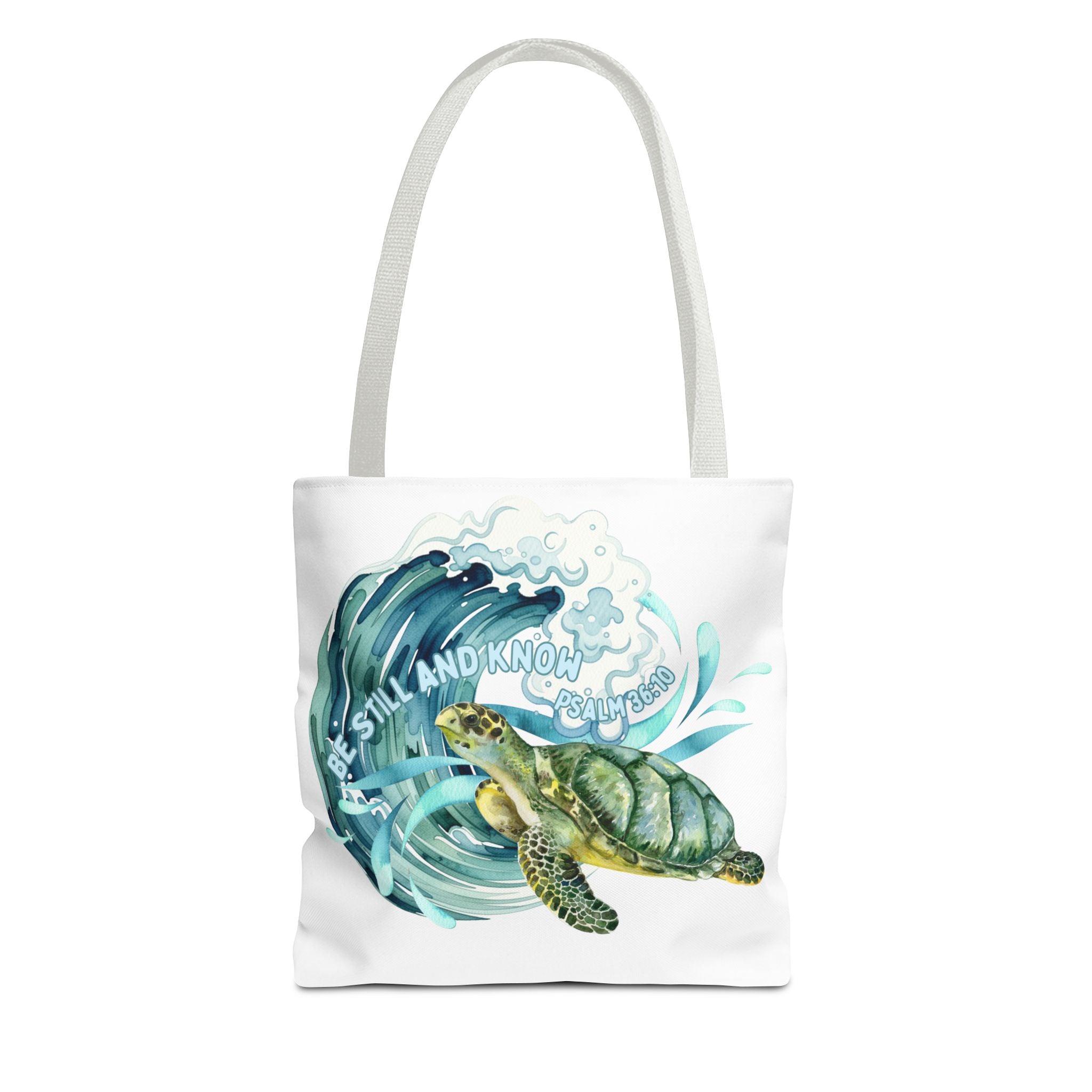 Sea Turtle Wave Tote Bag — "Be Still and Know" Ocean Eco Shopper