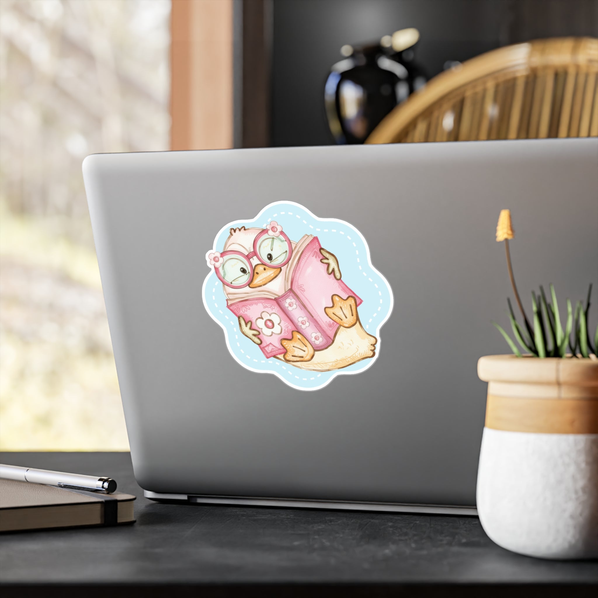 Cute Reading Duck Vinyl Sticker — Kiss-Cut Decal for Books, Laptops & Windows