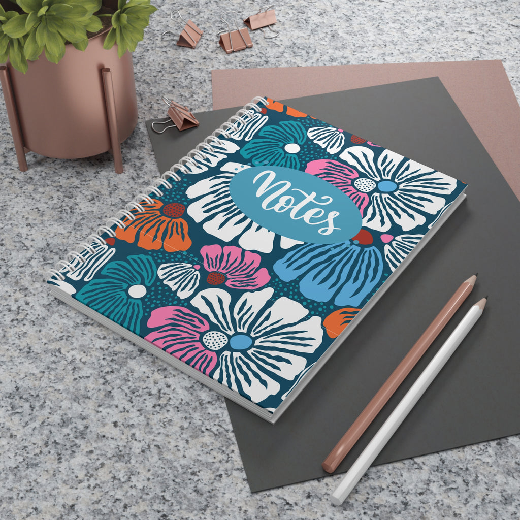 Floral Notes Spiral Notebook — Colorful Hand-Drawn Flower Journal for School & Everyday Notes