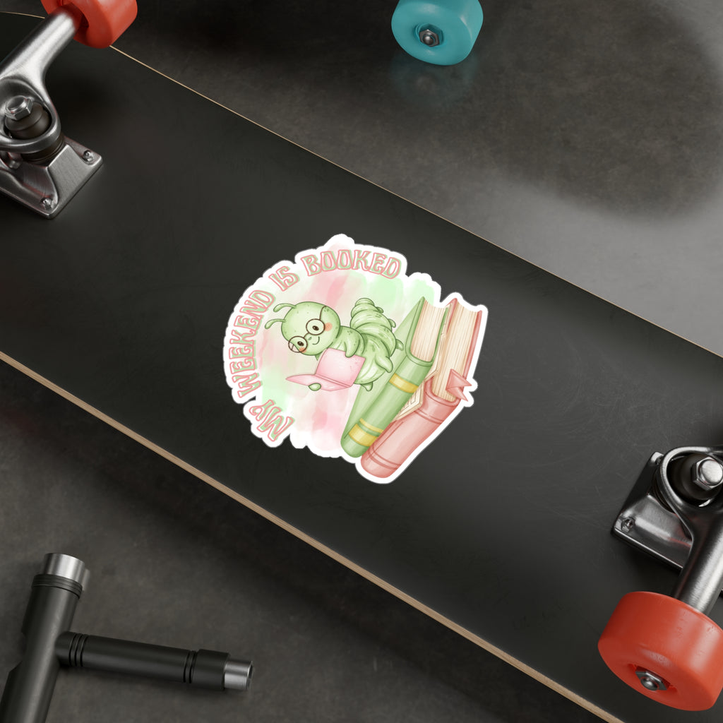 Bookworm Vinyl Sticker — "My Weekend Is Booked" Cute Reading Caterpillar Kiss-Cut Decal