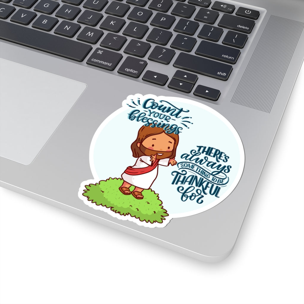 Religious Jesus 'Count Your Blessings' Kiss-Cut Sticker — Thankful Faith Design