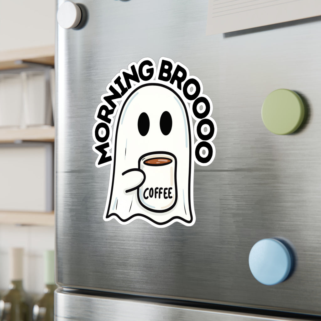 Morning Broooo Ghost Coffee Sticker — Kiss-Cut Vinyl Decal
