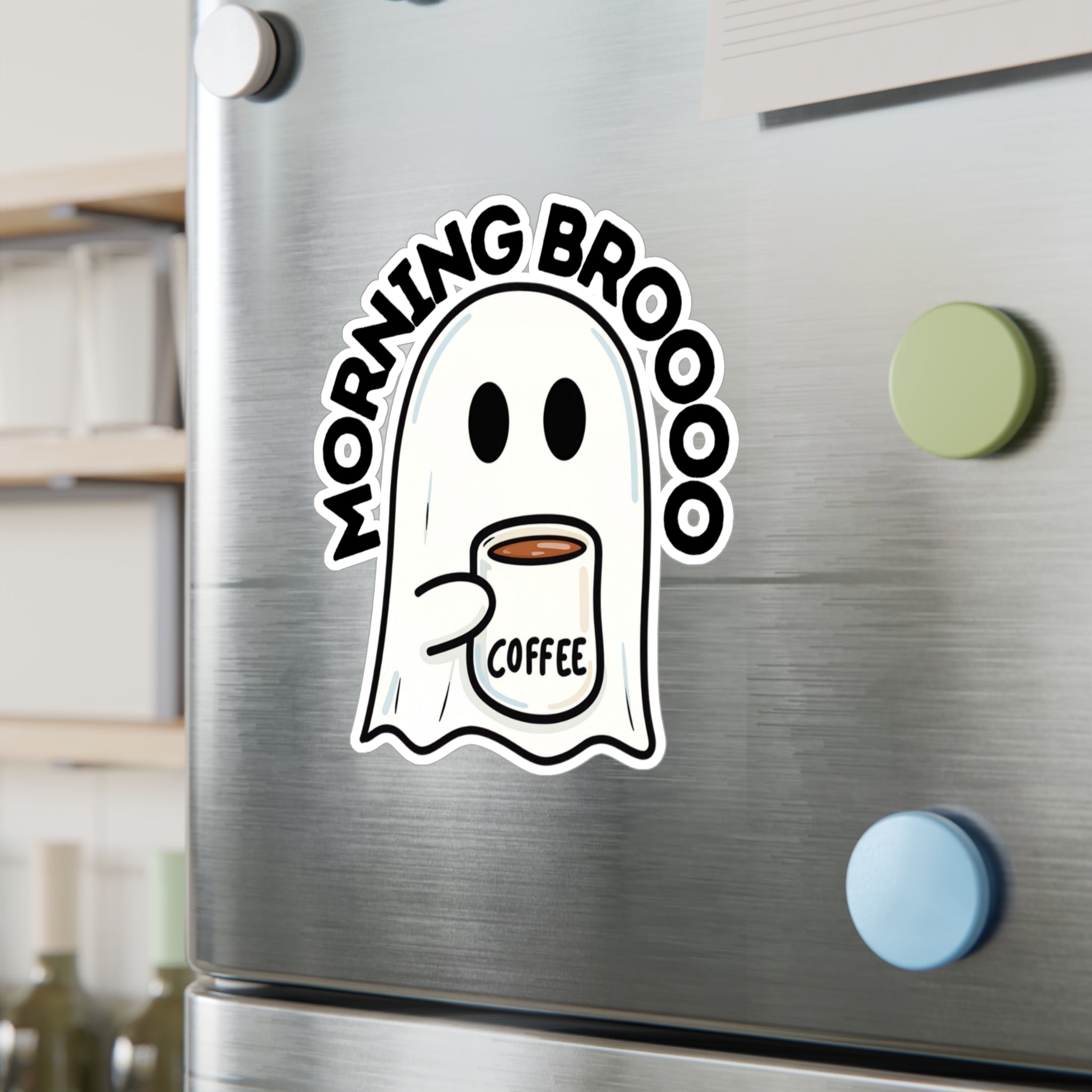Morning Broooo Ghost Coffee Sticker — Kiss-Cut Vinyl Decal