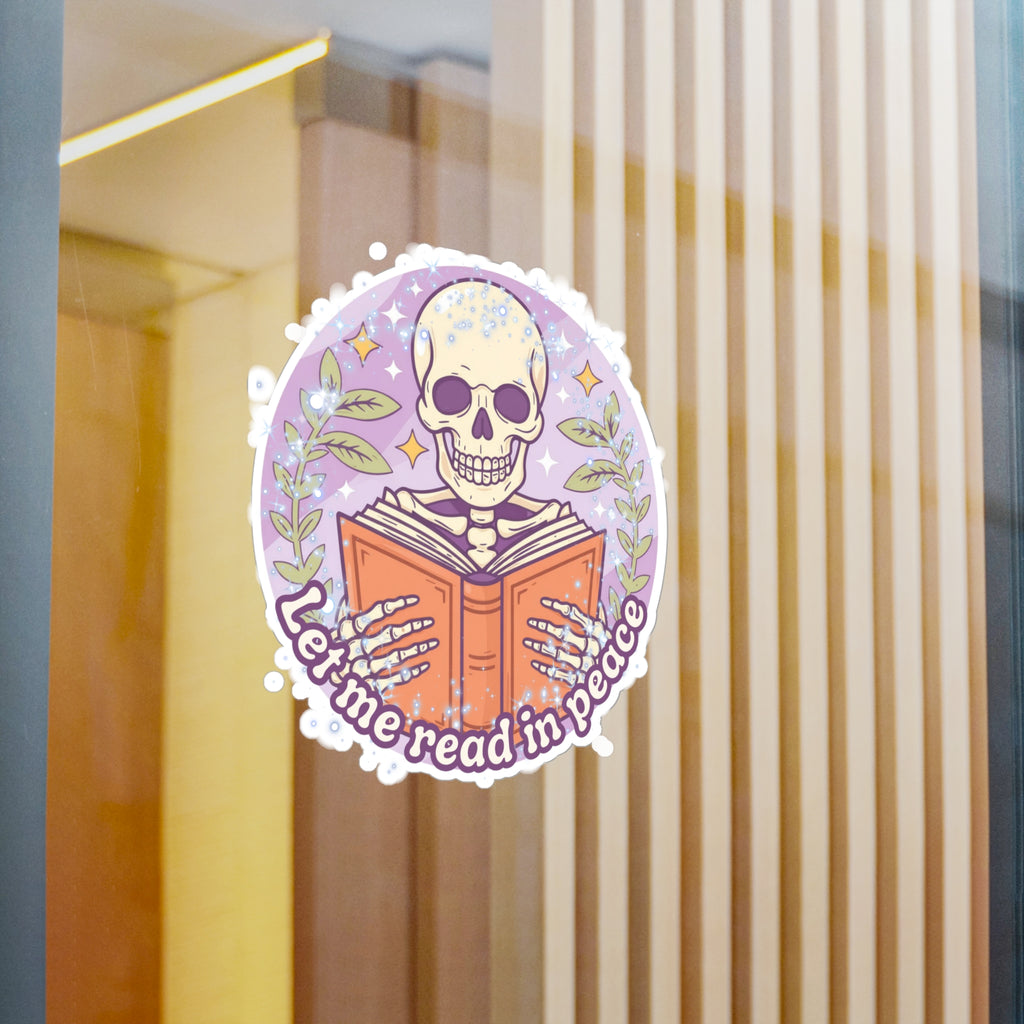 Kiss-Cut Vinyl Decal — “Let Me Read in Peace” Skull Reading Sticker
