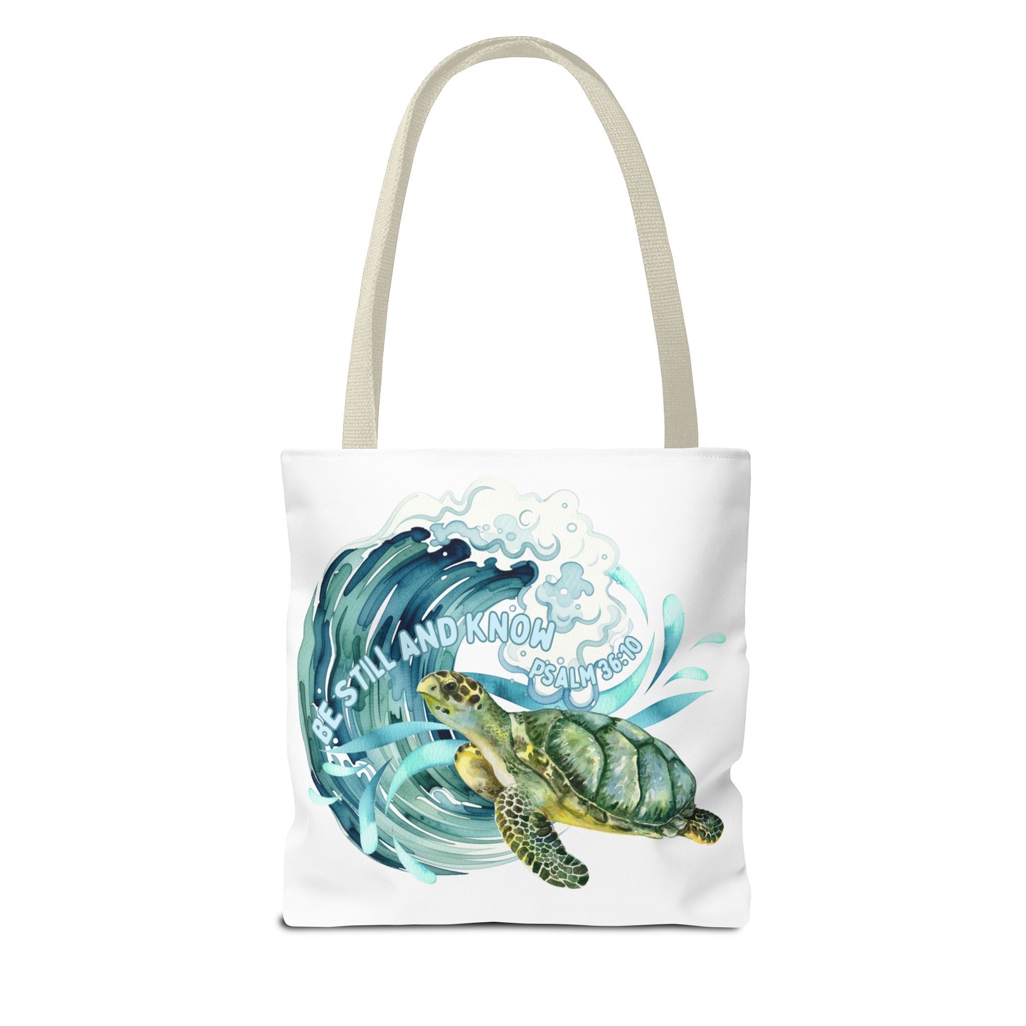 Sea Turtle Wave Tote Bag — "Be Still and Know" Ocean Eco Shopper
