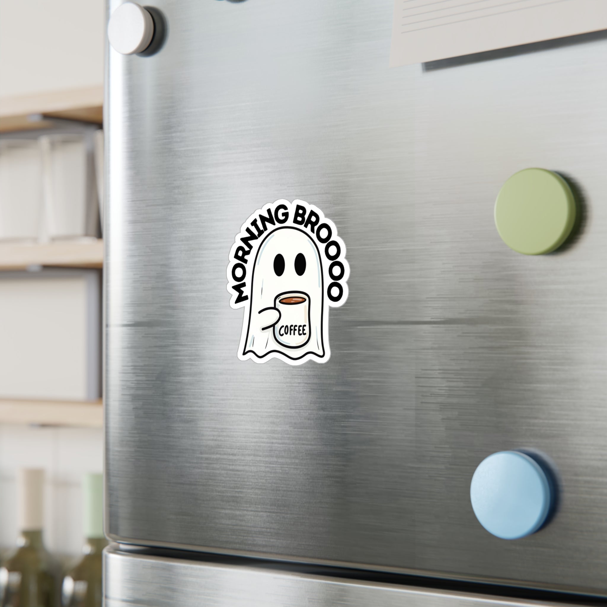 Morning Broooo Ghost Coffee Sticker — Kiss-Cut Vinyl Decal