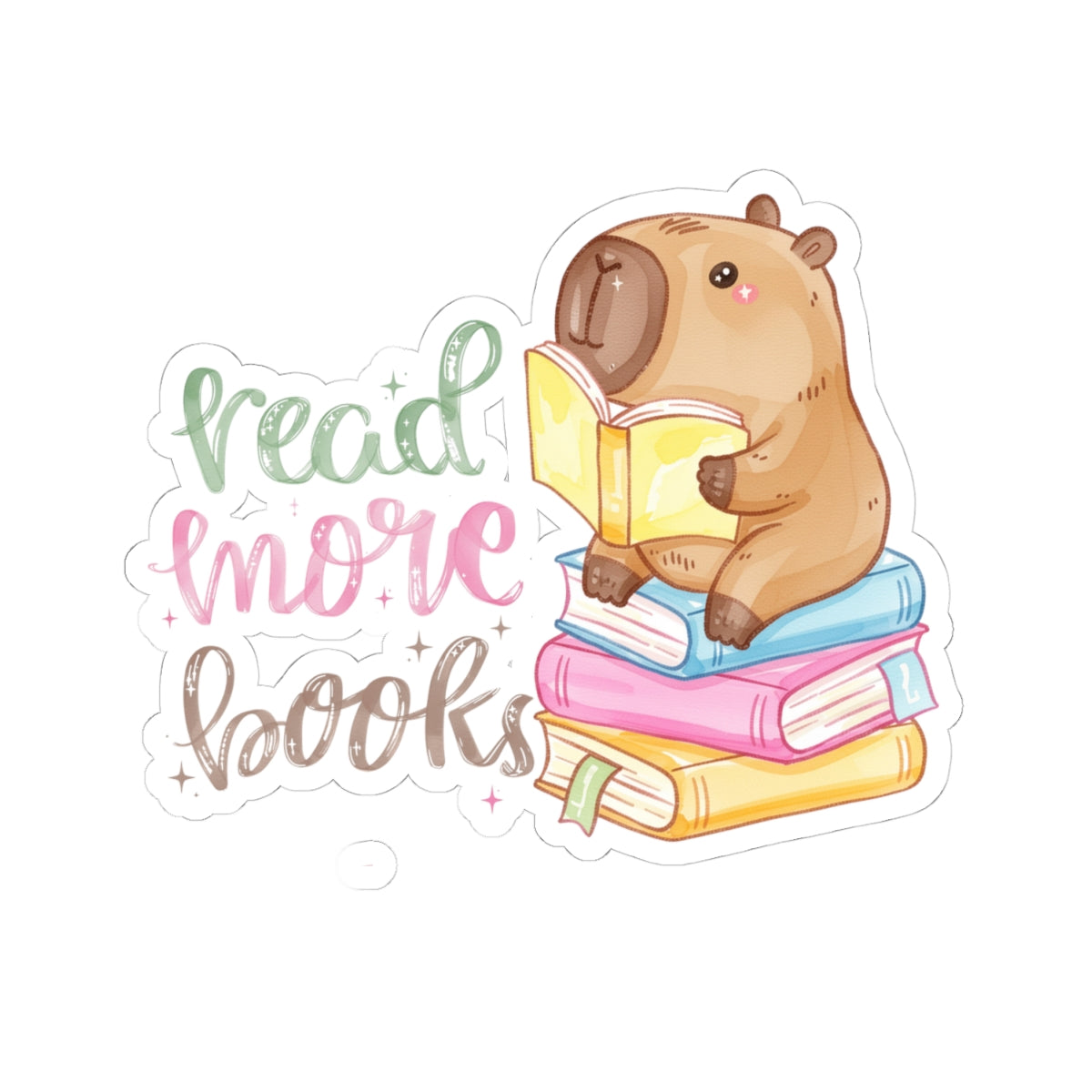 Read More Books Bear Sticker — Cute Bookworm Laptop Kiss-Cut Sticker