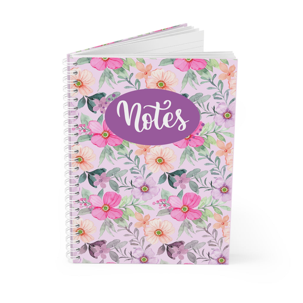 Floral Notes Spiral Notebook — Pink Watercolor Flowers Journal
