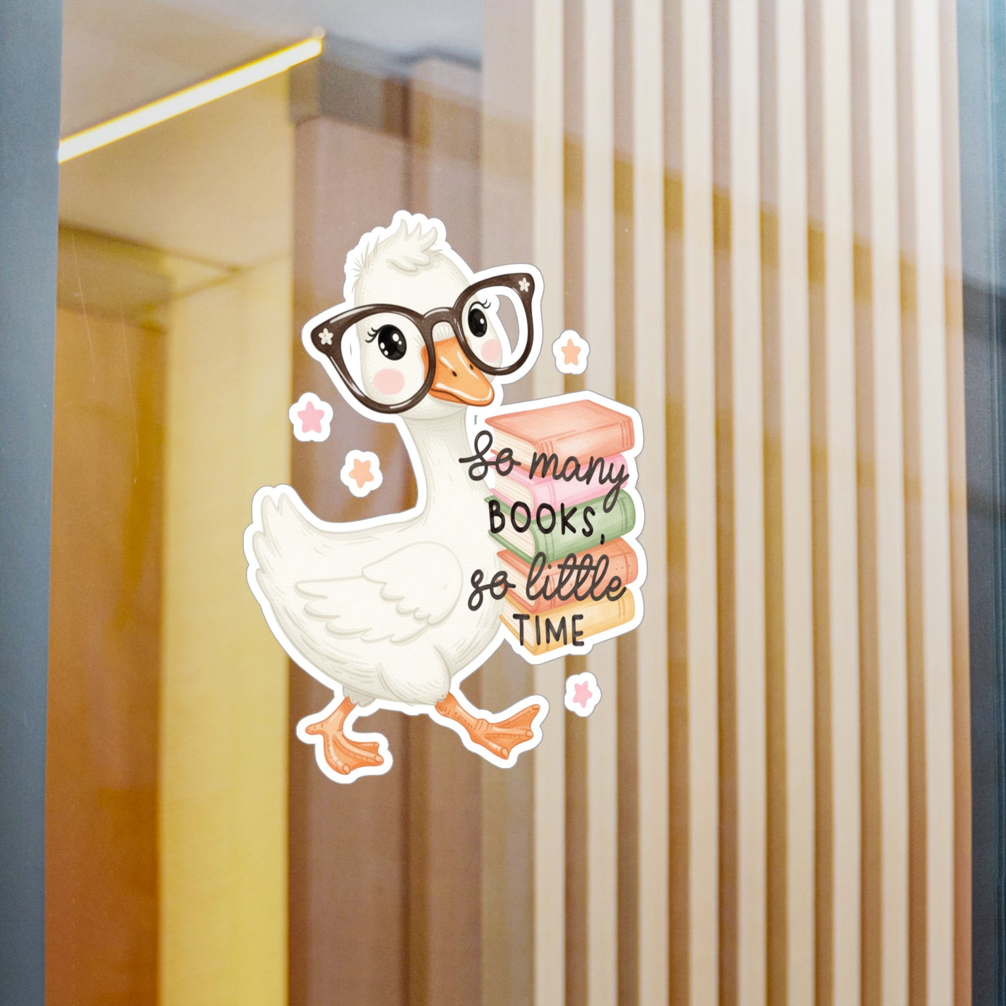 Duck Booklover Vinyl Sticker — "So Many Books, So Little Time" Kiss-Cut Decal