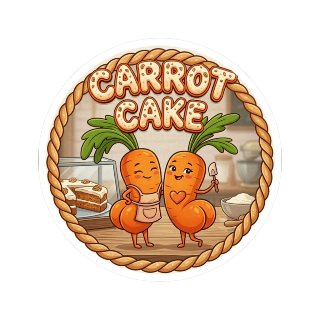 Carrot Cake Cute Characters Kiss-Cut Sticker — Baking Cute Laptop Decal