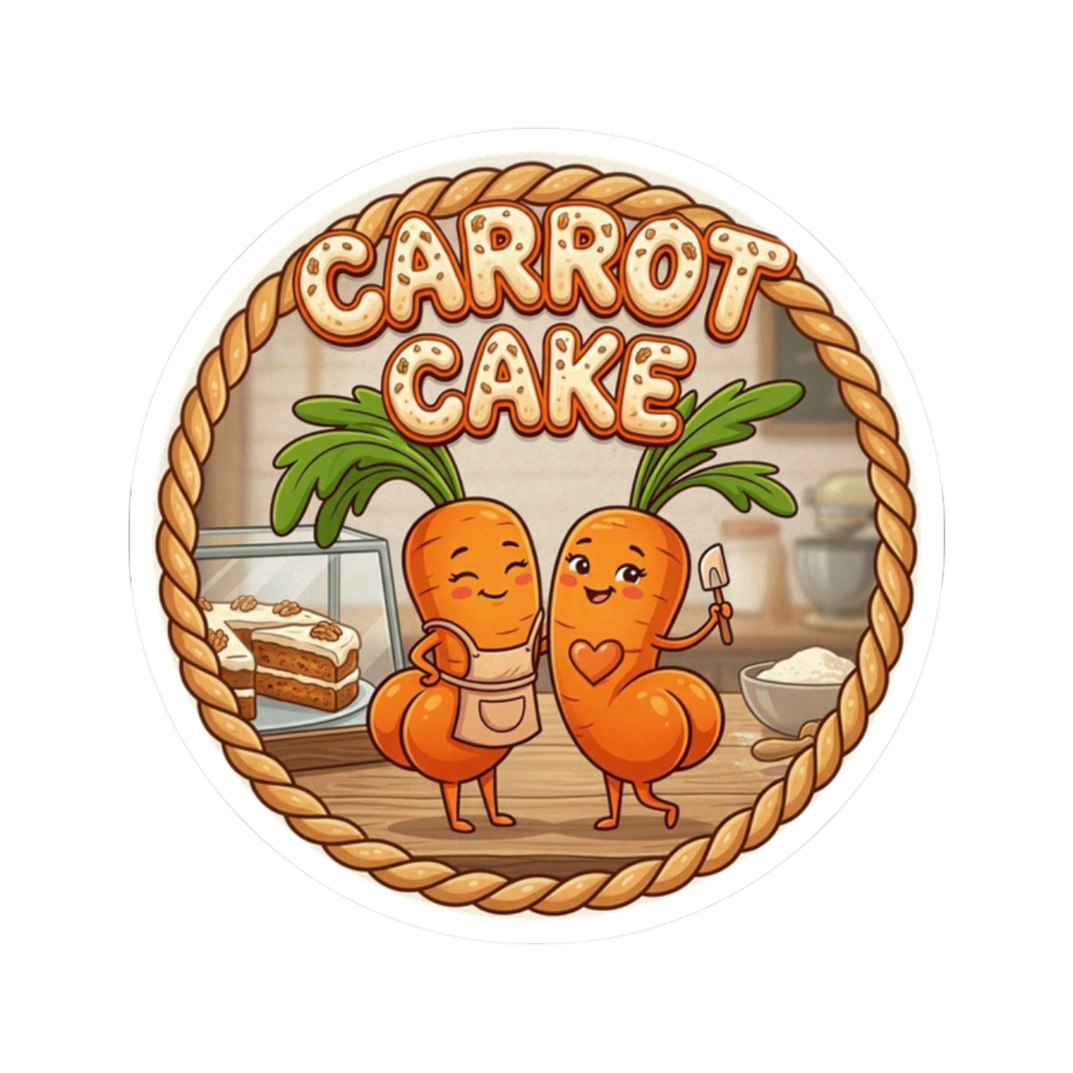 Carrot Cake Cute Characters Kiss-Cut Sticker — Baking Cute Laptop Decal
