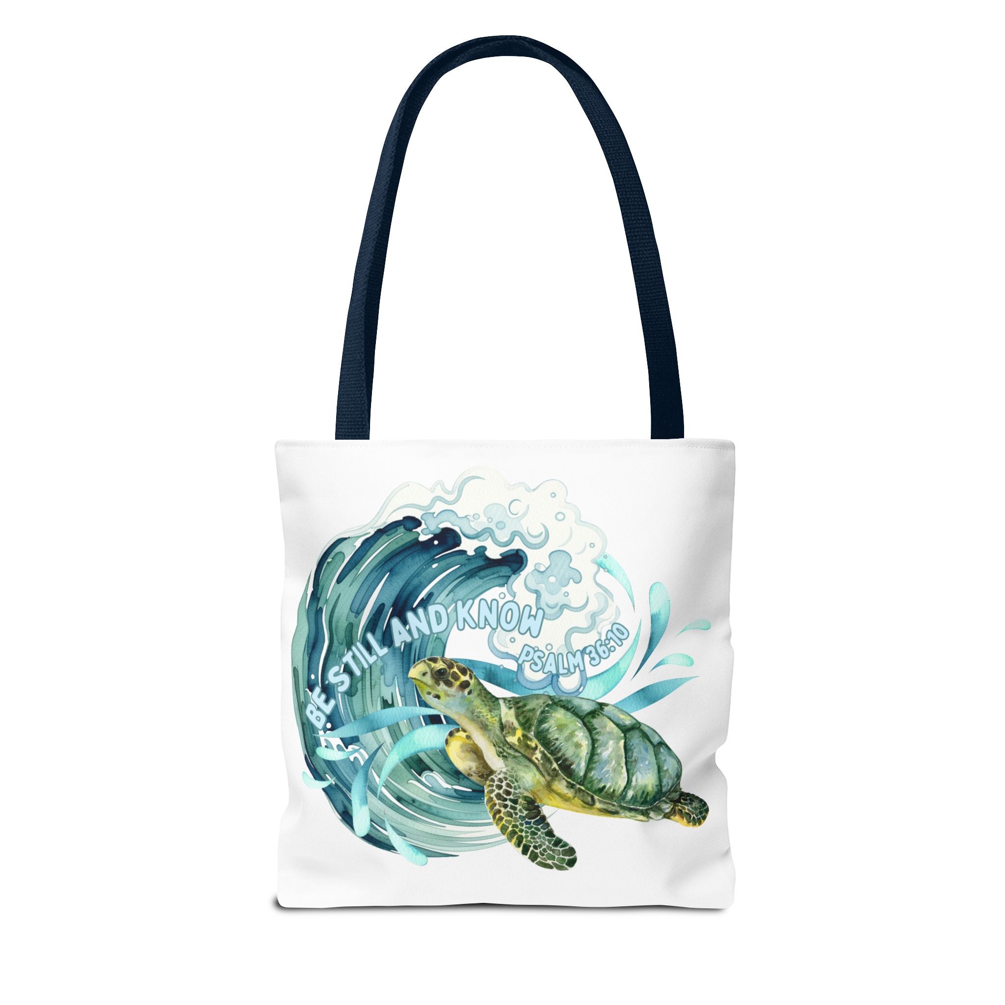 Sea Turtle Wave Tote Bag — "Be Still and Know" Ocean Eco Shopper