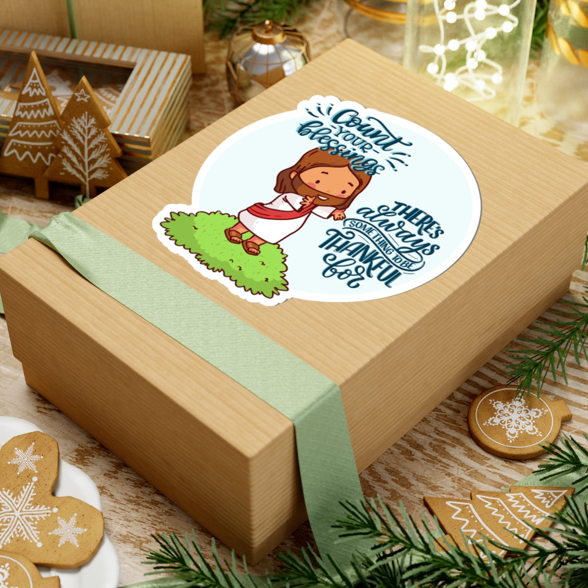 Religious Jesus 'Count Your Blessings' Kiss-Cut Sticker — Thankful Faith Design