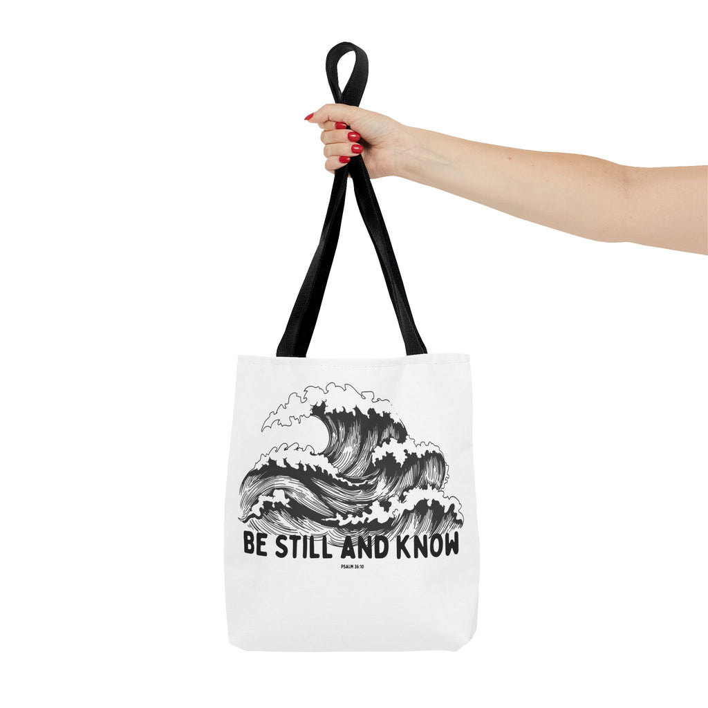 Be Still and Know Wave Tote Bag — Inspirational Psalm 36:10 Canvas Tote