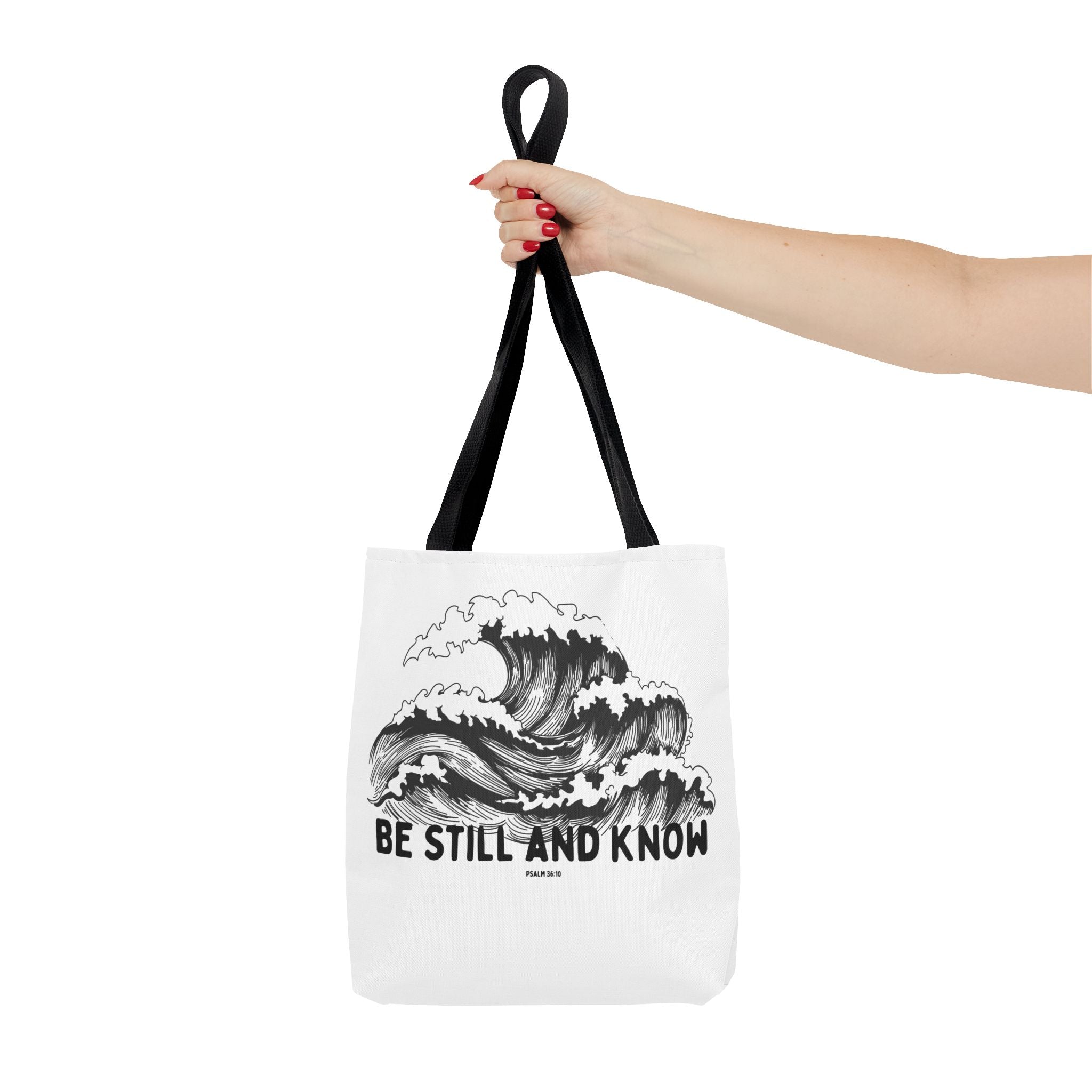 Be Still and Know Wave Tote Bag — Inspirational Psalm 36:10 Canvas Tote