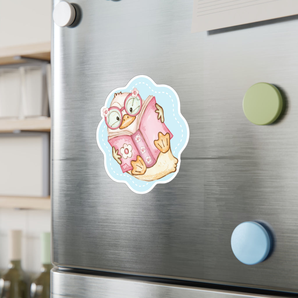 Cute Reading Duck Vinyl Sticker — Kiss-Cut Decal for Books, Laptops & Windows