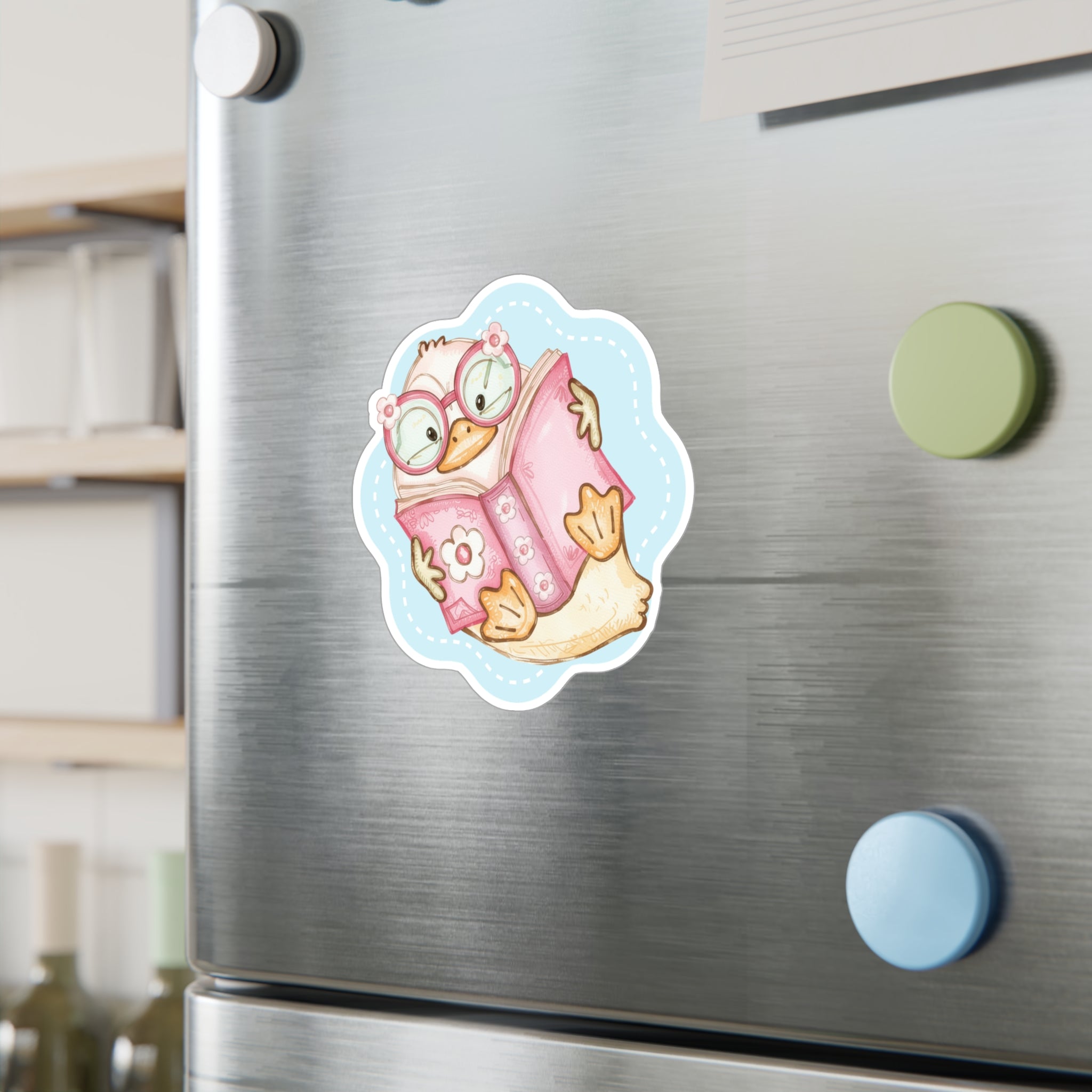 Cute Reading Duck Vinyl Sticker — Kiss-Cut Decal for Books, Laptops & Windows