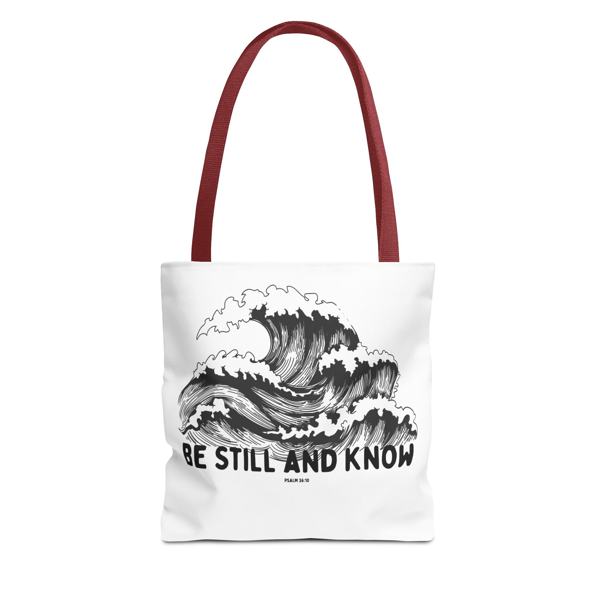 Be Still and Know Wave Tote Bag — Inspirational Psalm 36:10 Canvas Tote