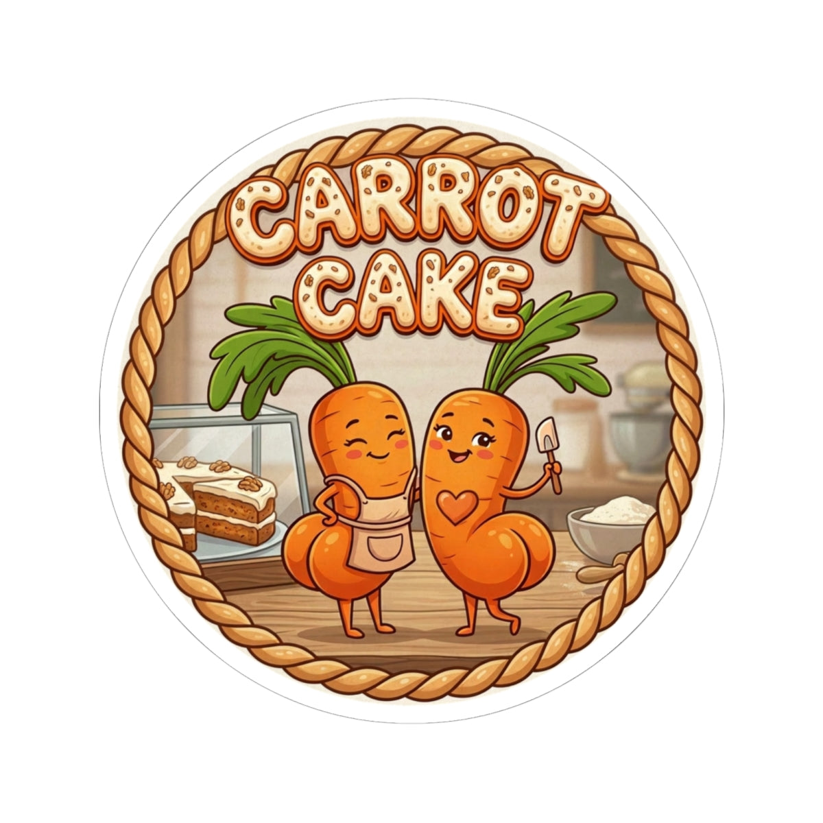 Carrot Cake Cute Characters Kiss-Cut Sticker — Baking Cute Laptop Decal