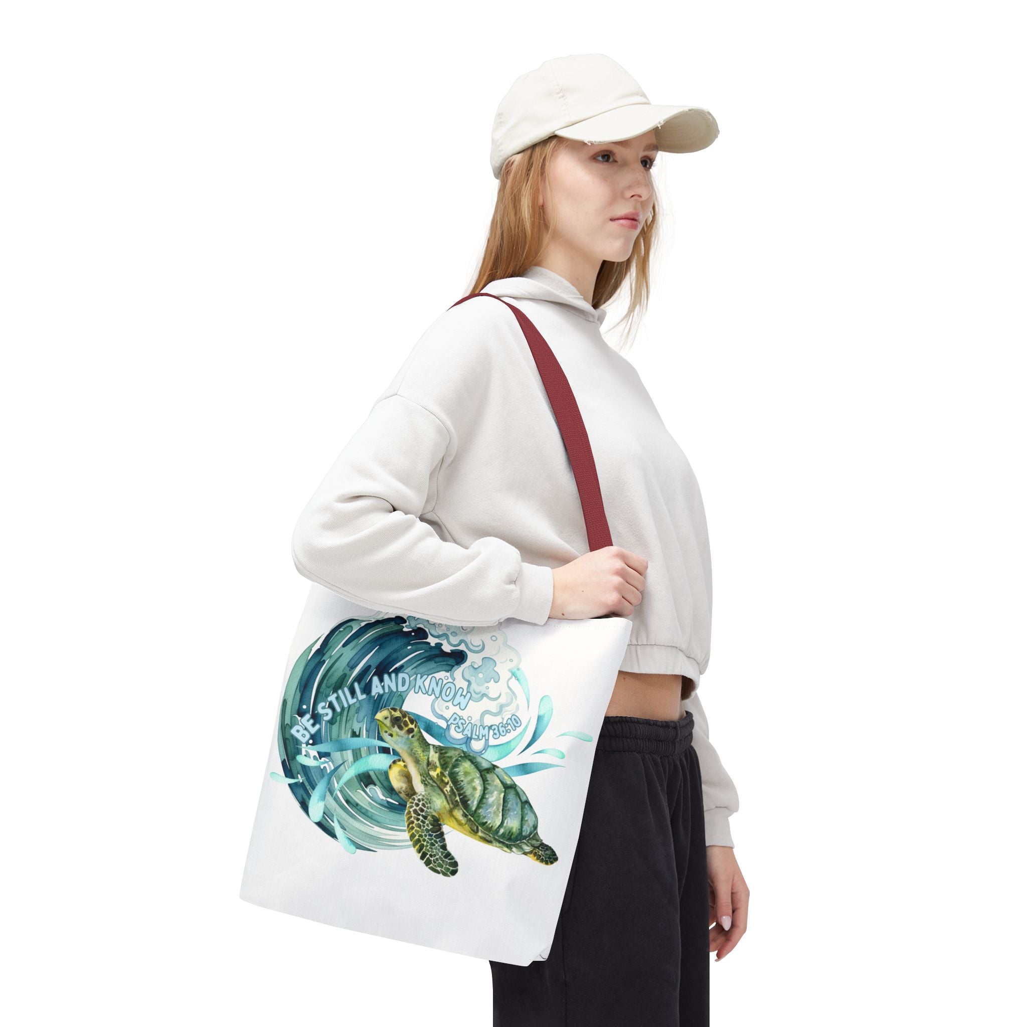 Sea Turtle Wave Tote Bag — "Be Still and Know" Ocean Eco Shopper