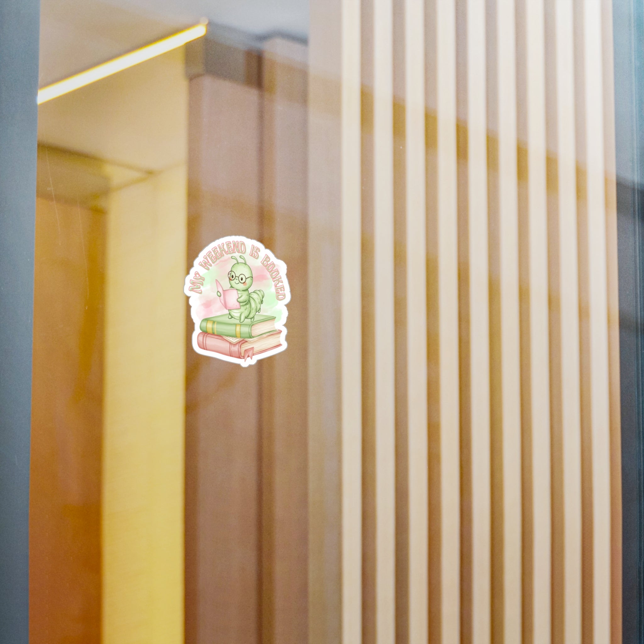 Bookworm Vinyl Sticker — "My Weekend Is Booked" Cute Reading Caterpillar Kiss-Cut Decal