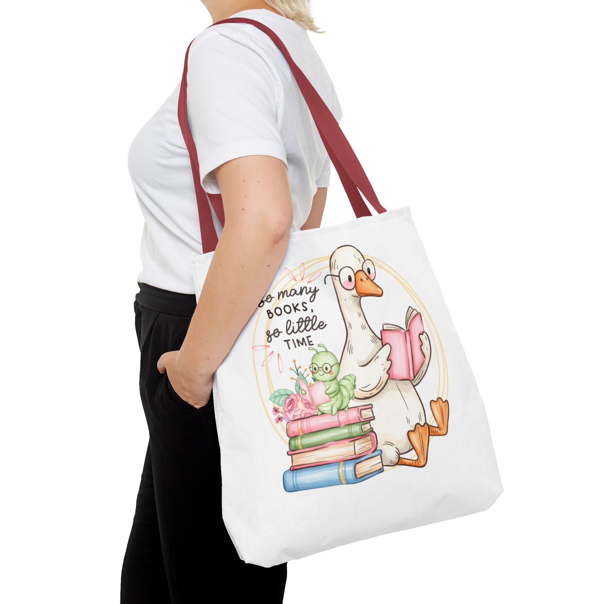 Reading Goose Tote Bag — "So Many Books, So Little Time" Cute Booklover Carryall