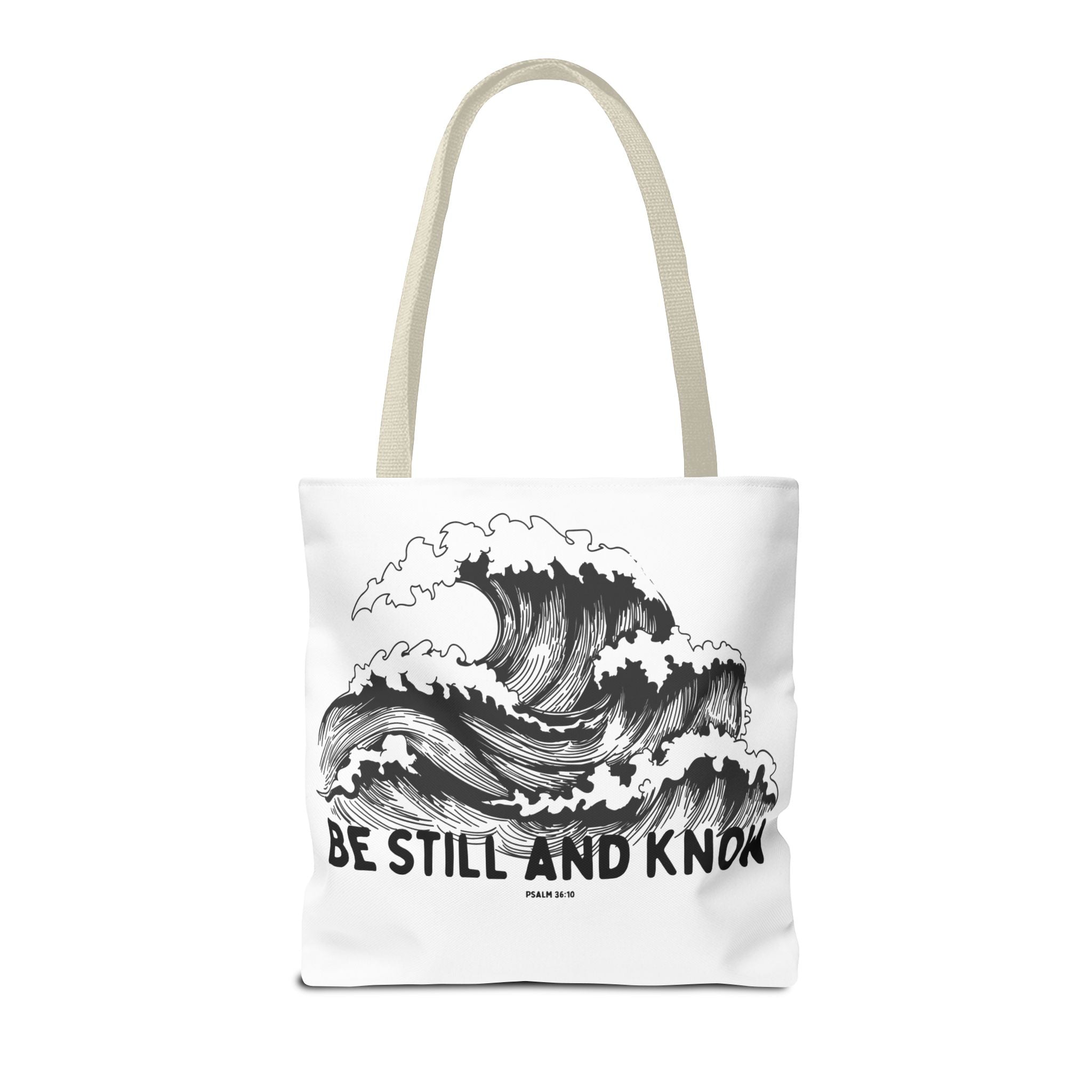 Be Still and Know Wave Tote Bag — Inspirational Psalm 36:10 Canvas Tote