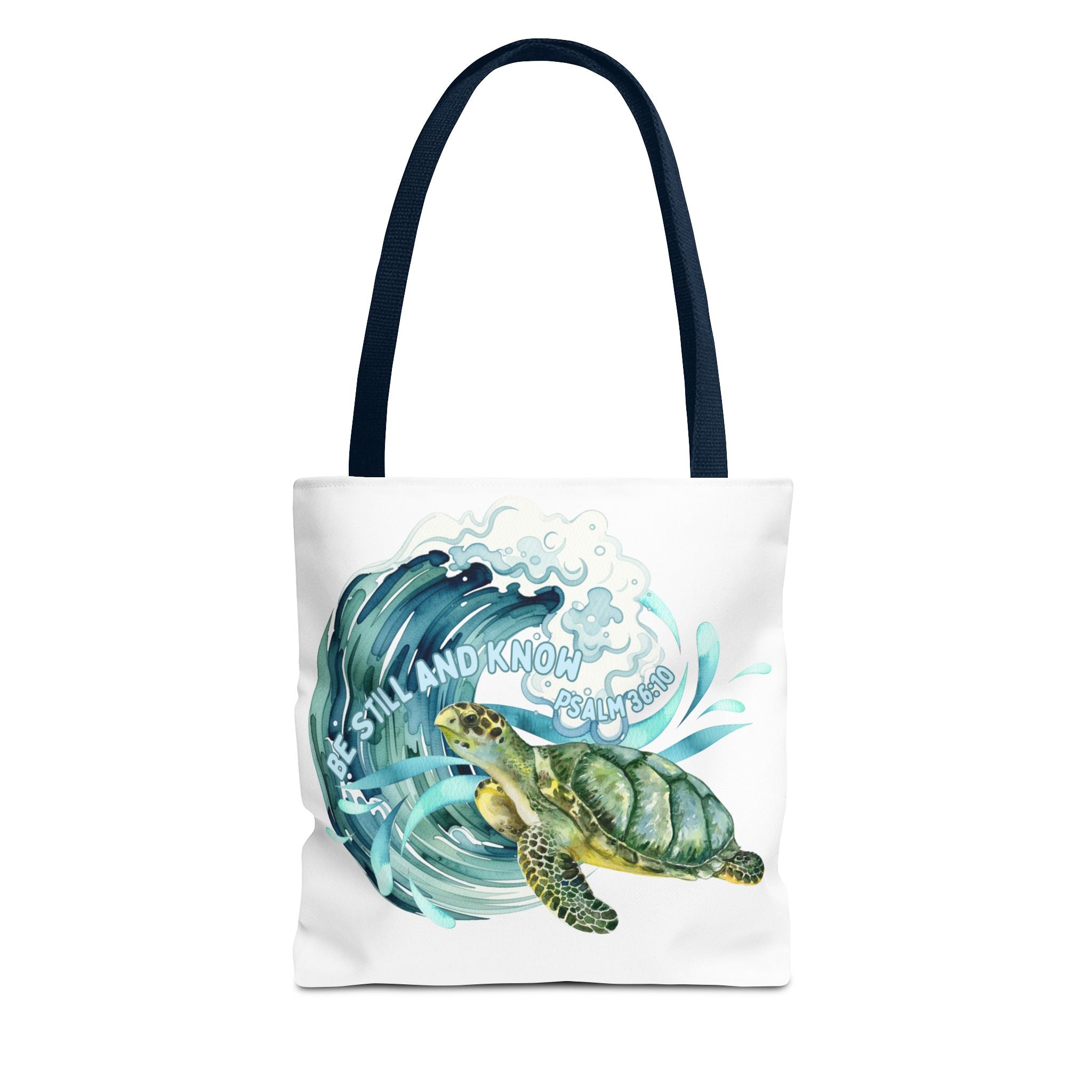 Sea Turtle Wave Tote Bag — "Be Still and Know" Ocean Eco Shopper