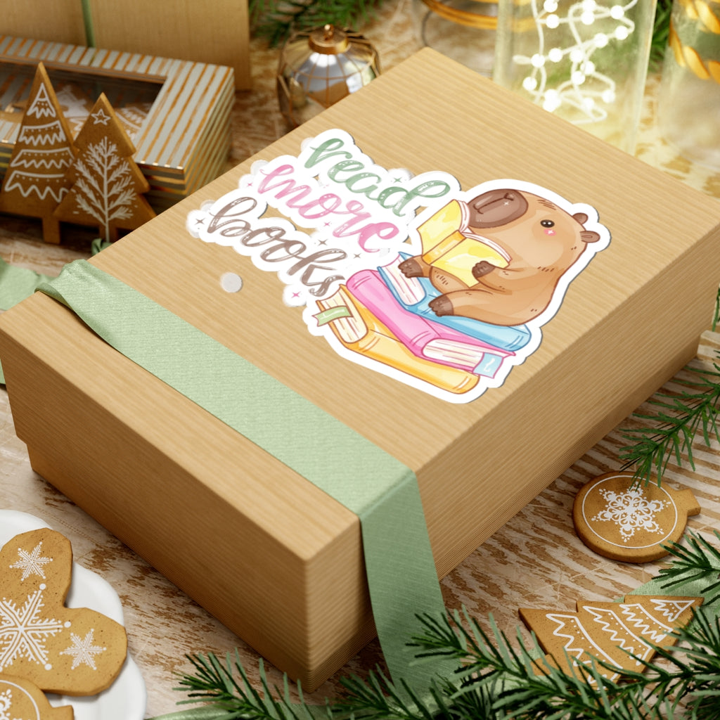 Read More Books Bear Sticker — Cute Bookworm Laptop Kiss-Cut Sticker