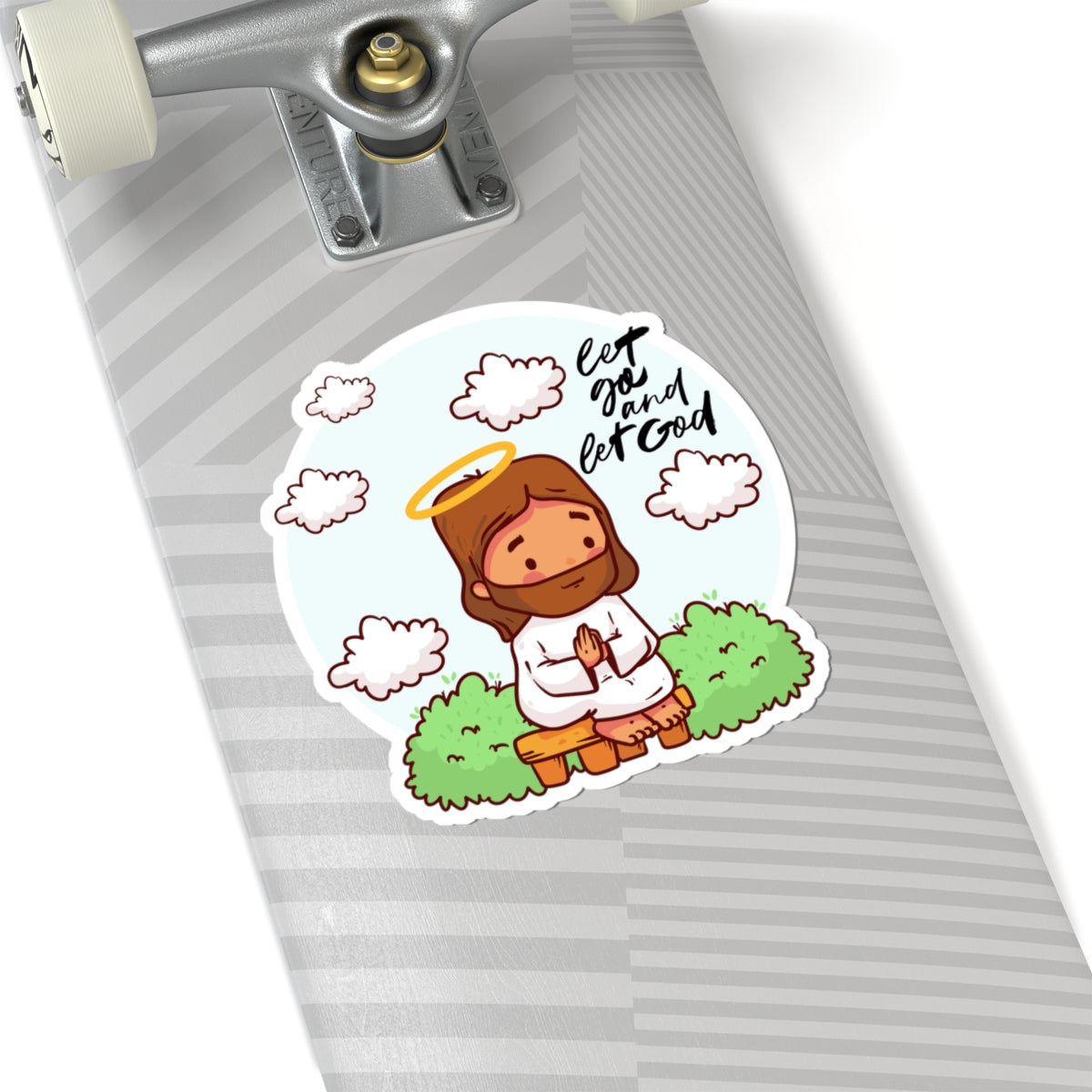 Let Go and Let God Prayer Sticker — Cute Jesus Kiss-Cut Sticker for Laptops & Gifts