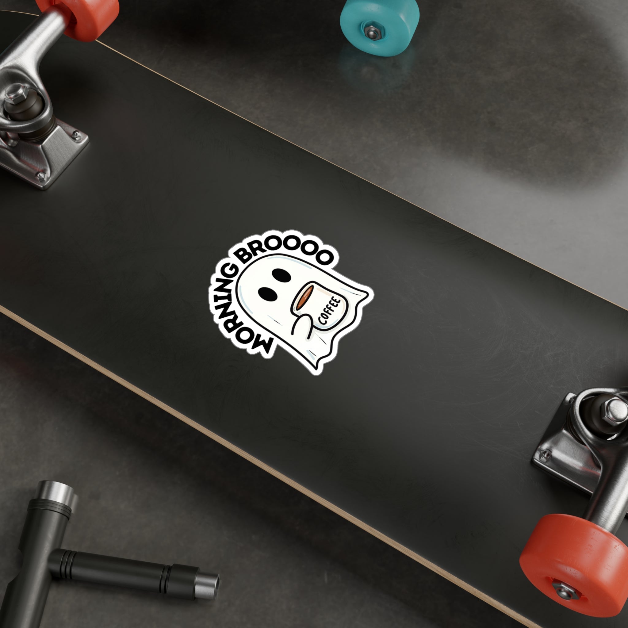 Morning Broooo Ghost Coffee Sticker — Kiss-Cut Vinyl Decal