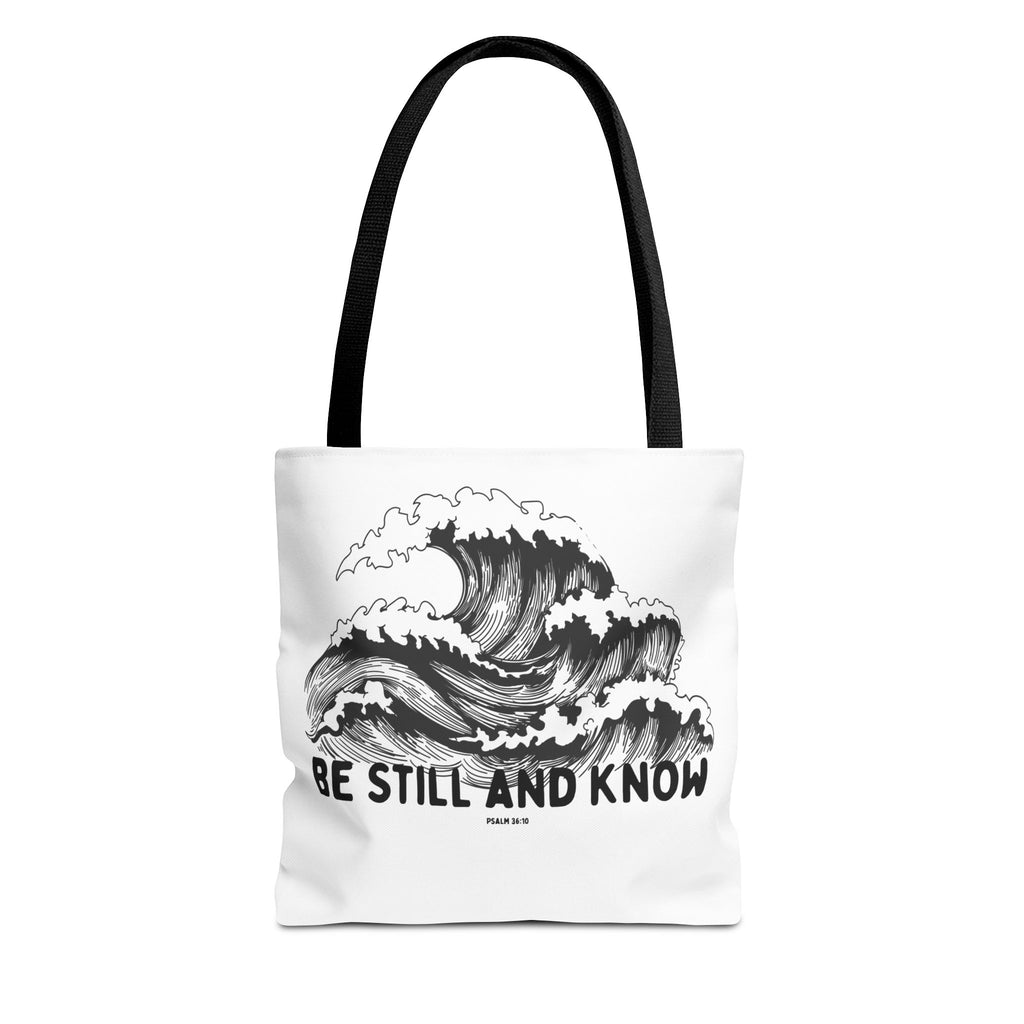 Be Still and Know Wave Tote Bag — Inspirational Psalm 36:10 Canvas Tote