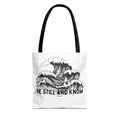 Be Still and Know Wave Tote Bag — Inspirational Psalm 36:10 Canvas Tote