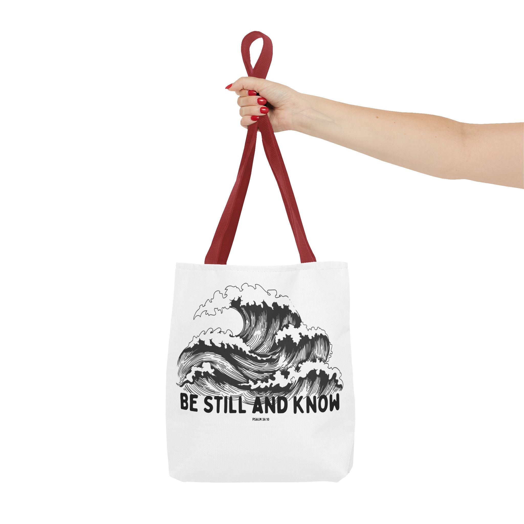 Be Still and Know Wave Tote Bag — Inspirational Psalm 36:10 Canvas Tote