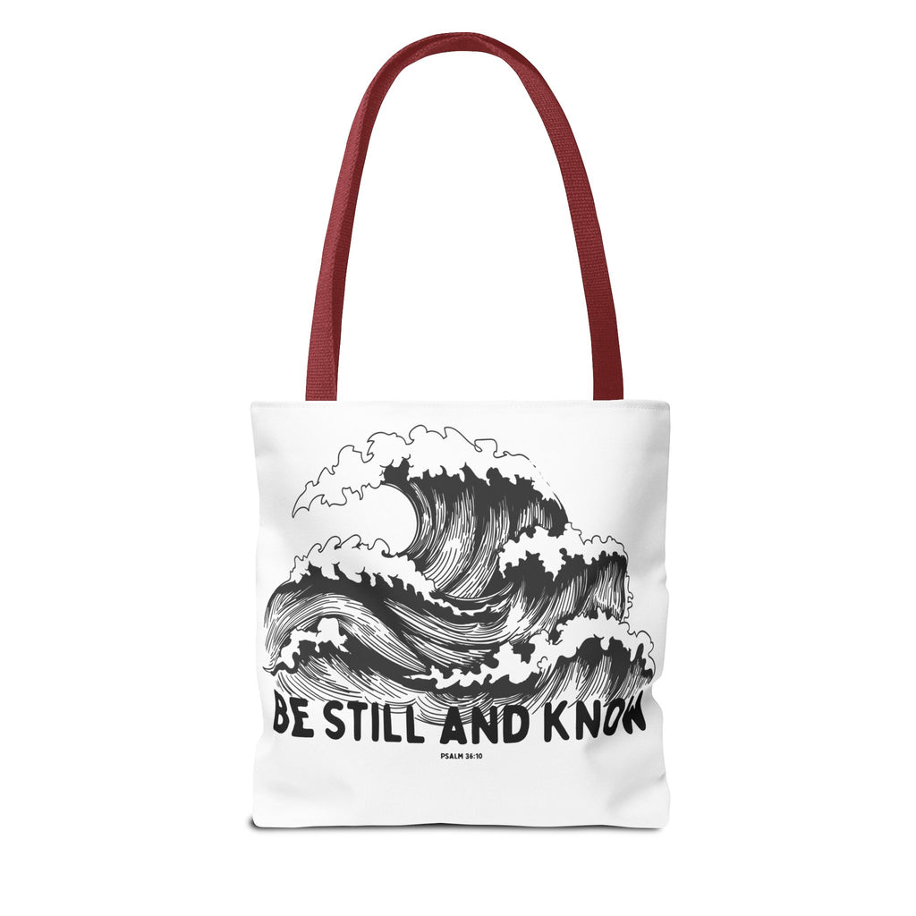 Be Still and Know Wave Tote Bag — Inspirational Psalm 36:10 Canvas Tote
