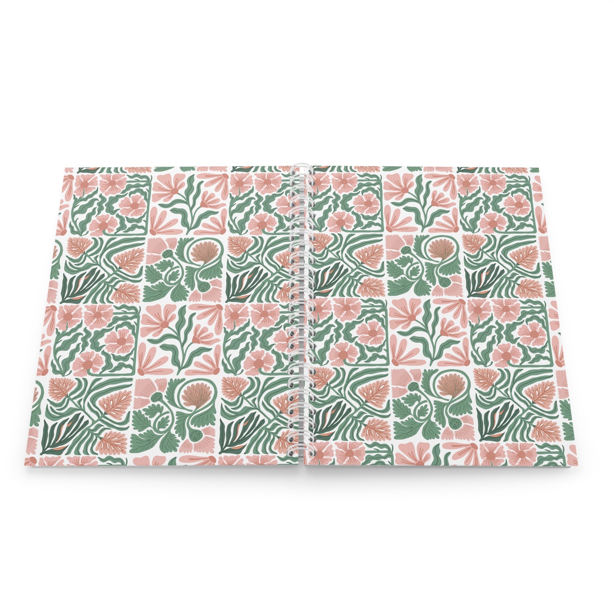 Floral Tile Spiral Notebook — Peach & Sage Botanical Journal