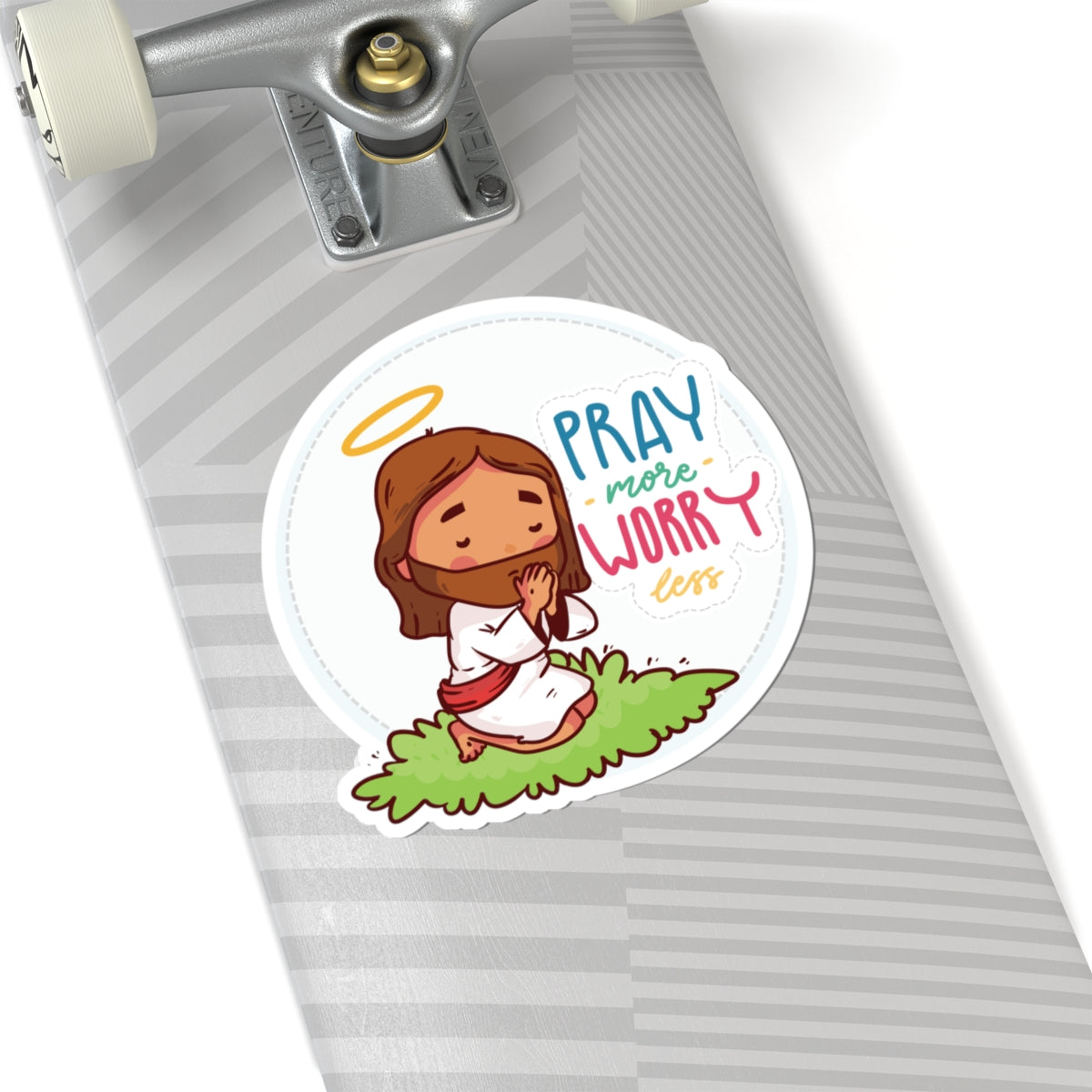 Pray More Worry Less Sticker — Cute Jesus Faith Vinyl Sticker (Kiss-Cut)