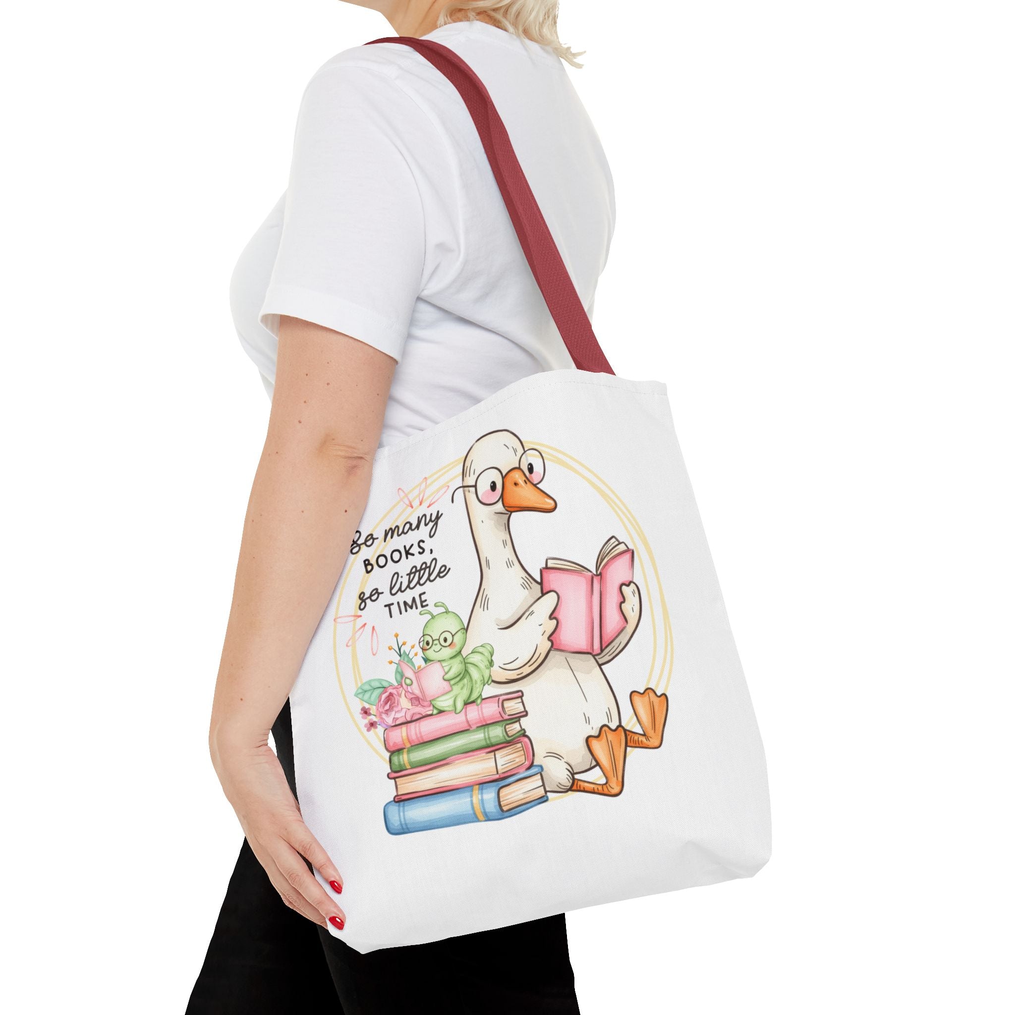 Reading Goose Tote Bag — "So Many Books, So Little Time" Cute Booklover Carryall