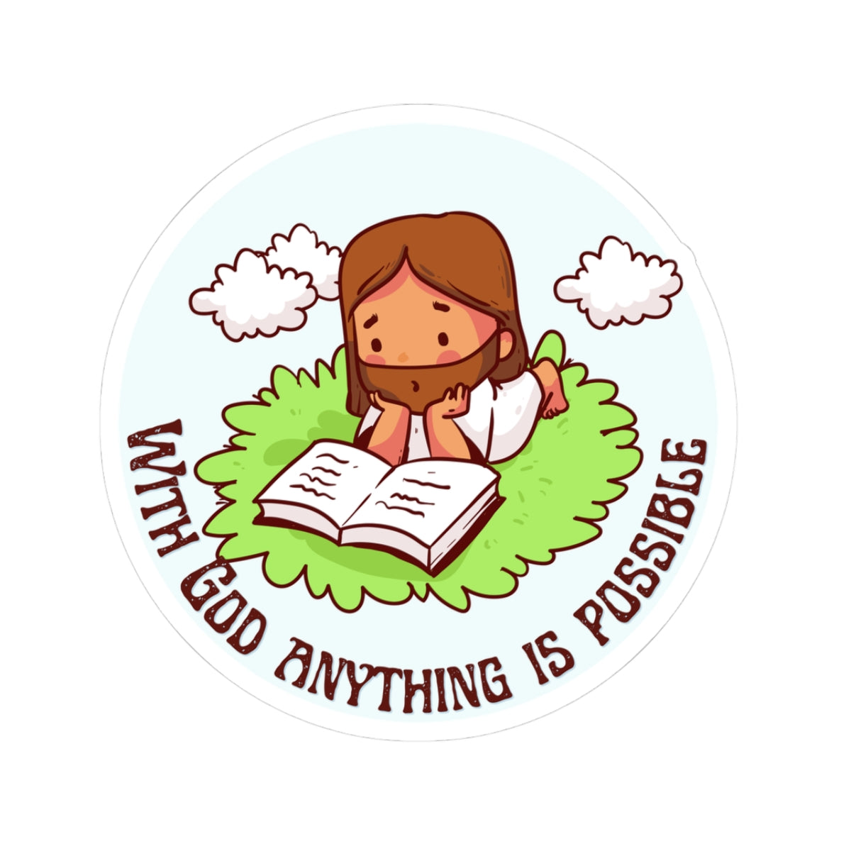 Inspirational Jesus Reading Sticker – “With God Anything Is Possible” Kiss-Cut Faith Decal
