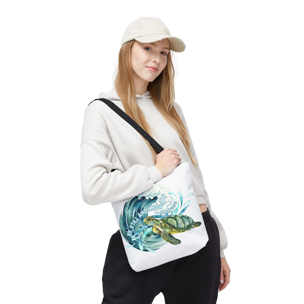 Sea Turtle Wave Tote Bag — "Be Still and Know" Ocean Eco Shopper