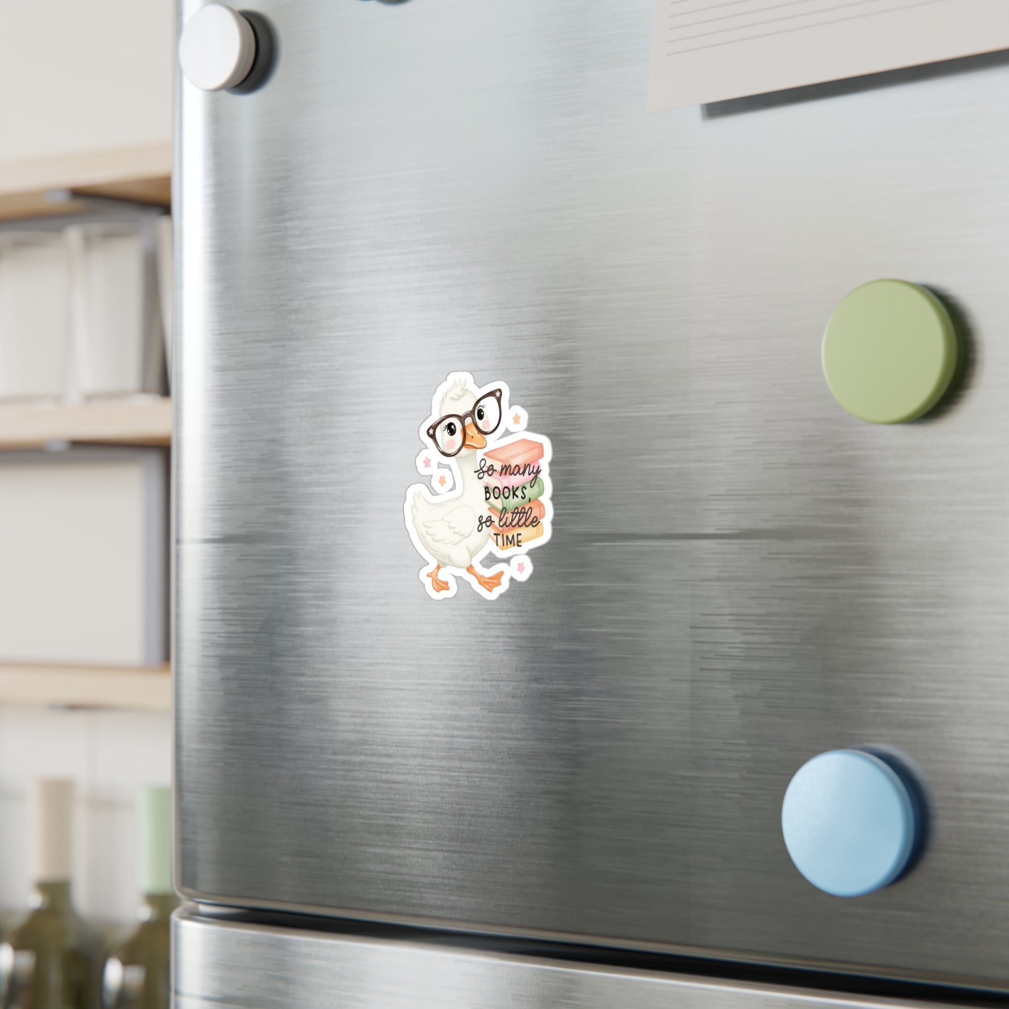 Duck Booklover Vinyl Sticker — "So Many Books, So Little Time" Kiss-Cut Decal