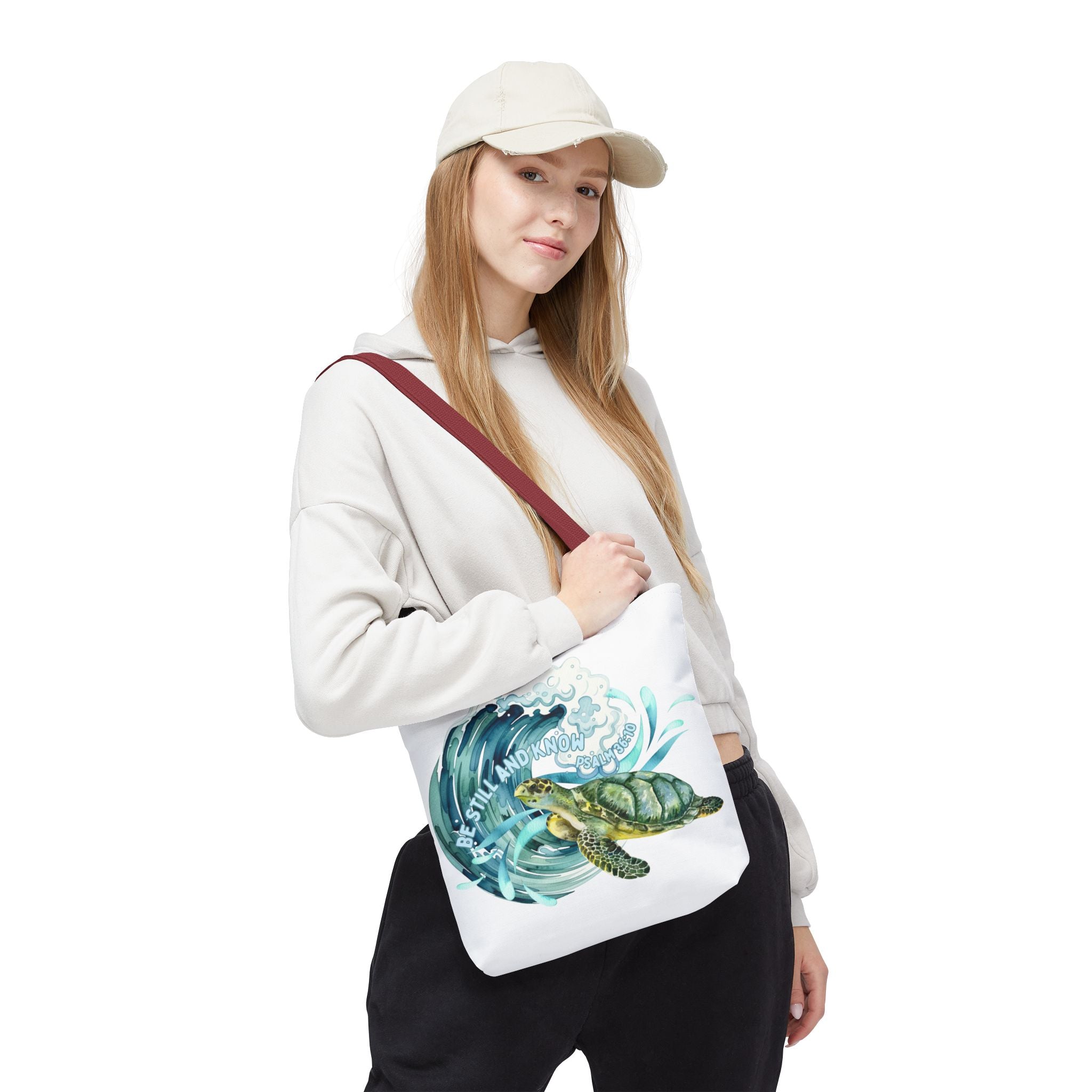 Sea Turtle Wave Tote Bag — "Be Still and Know" Ocean Eco Shopper