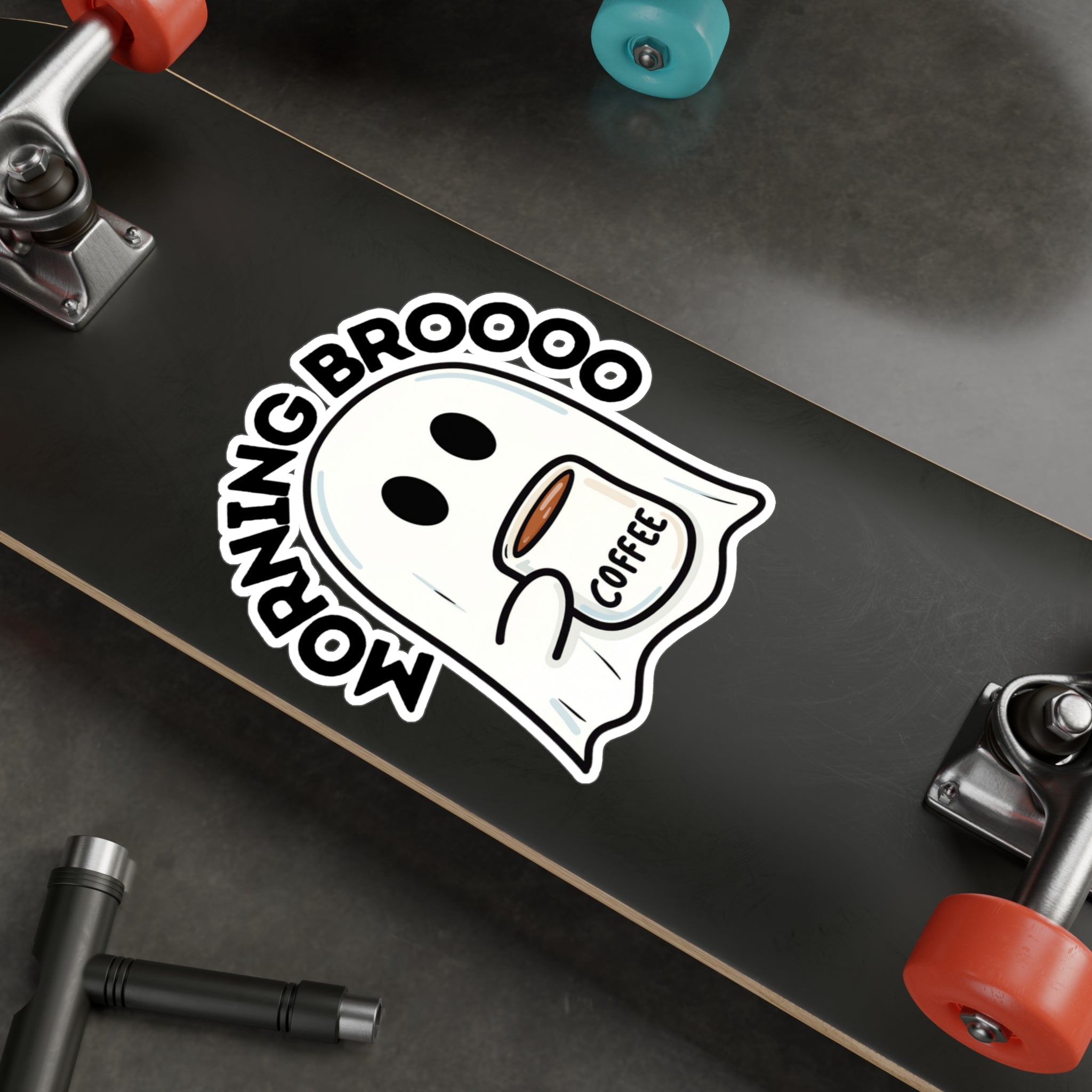 Morning Broooo Ghost Coffee Sticker — Kiss-Cut Vinyl Decal