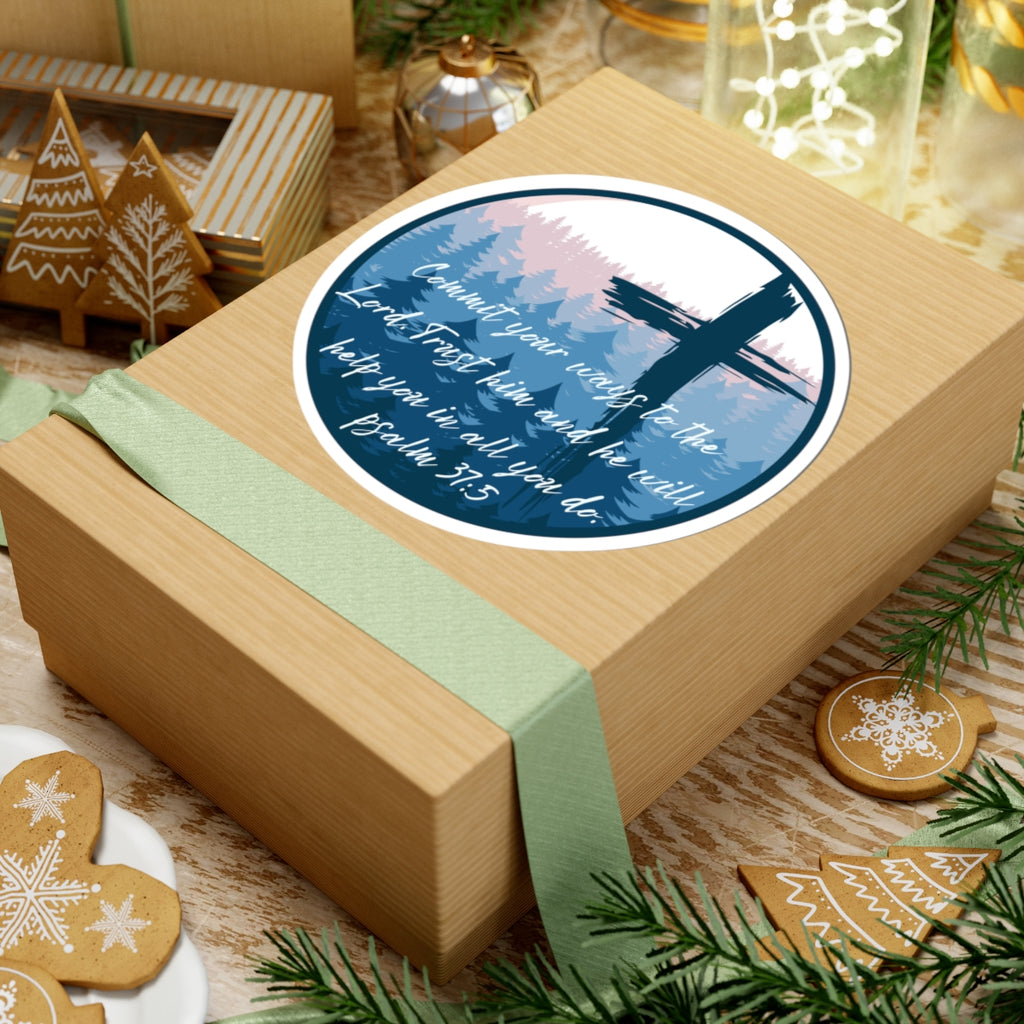 Psalm 37:5 Cross Kiss-Cut Sticker — Christian Faith Inspirational Vinyl Sticker