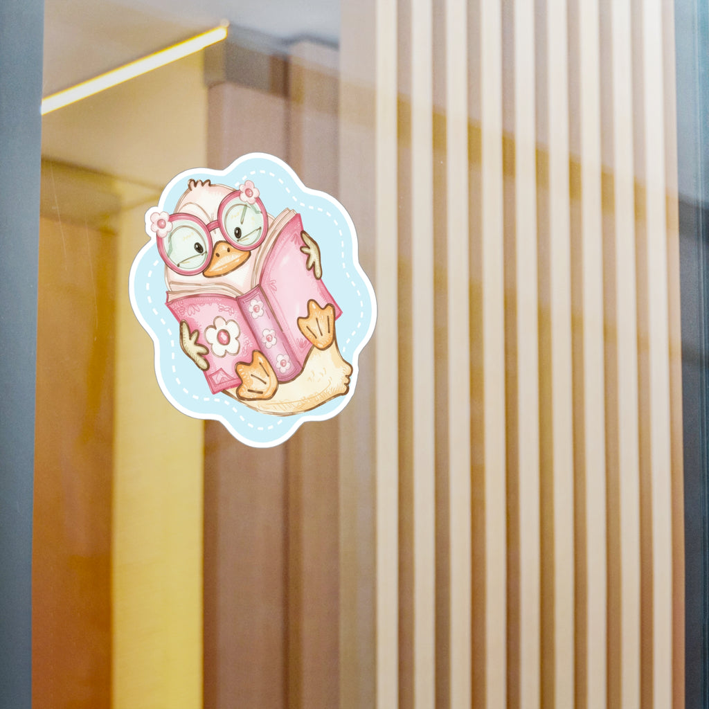 Cute Reading Duck Vinyl Sticker — Kiss-Cut Decal for Books, Laptops & Windows