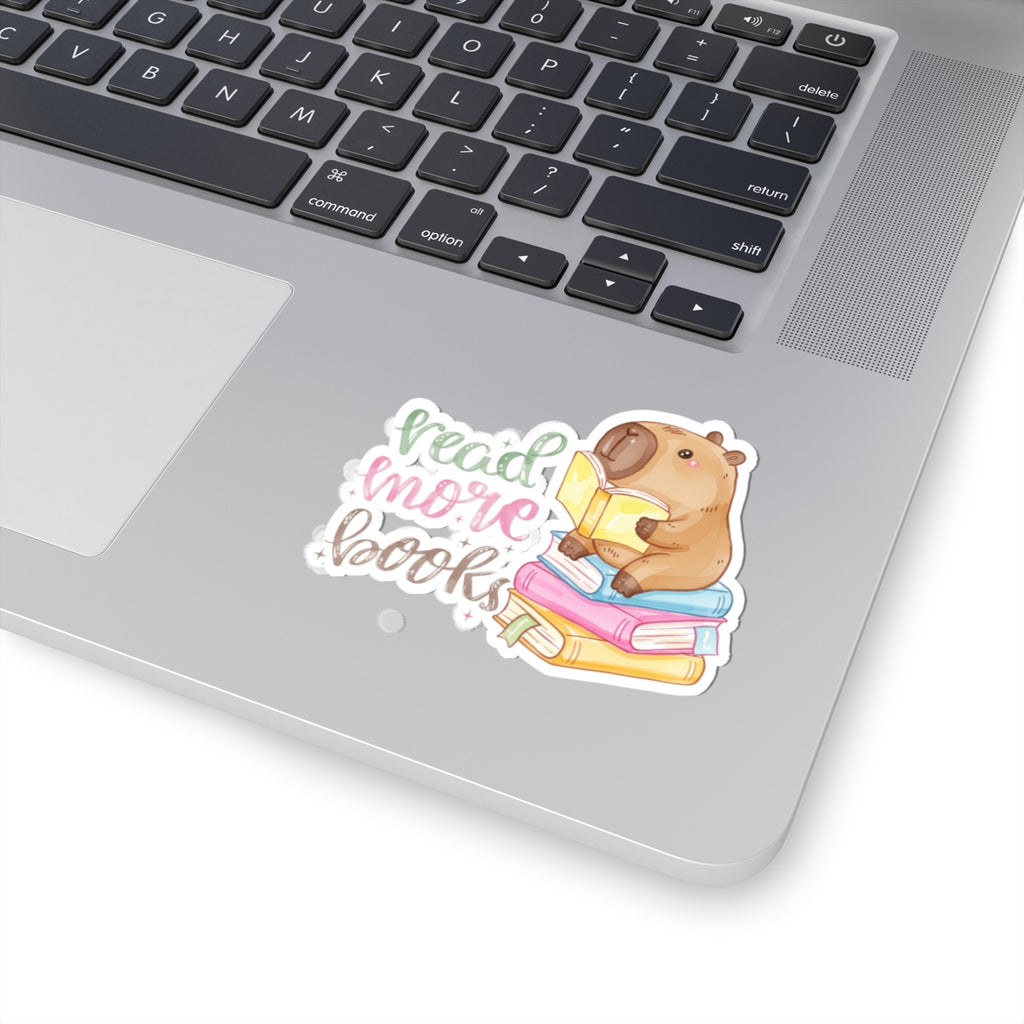Read More Books Bear Sticker — Cute Bookworm Laptop Kiss-Cut Sticker